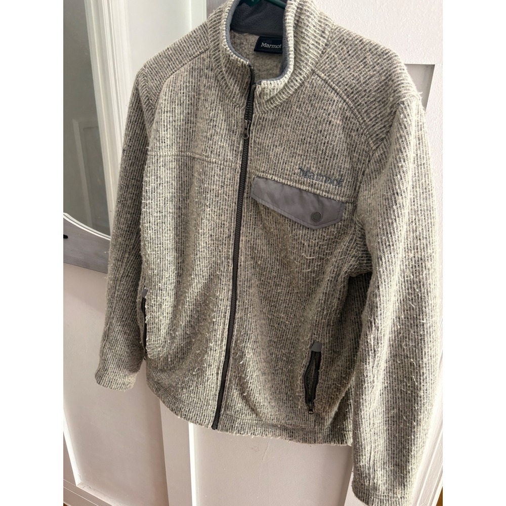 Marmot Mens Medium Full Zip Sweater Fleece Jacket Grey Marled Mock Neck Pocket